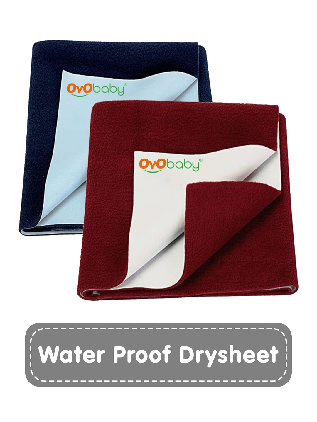 OyO Baby Pack of 2 Sea Blue & Maroon Waterproof Dry sheet Polycotton Mattress Protector, Navy blue