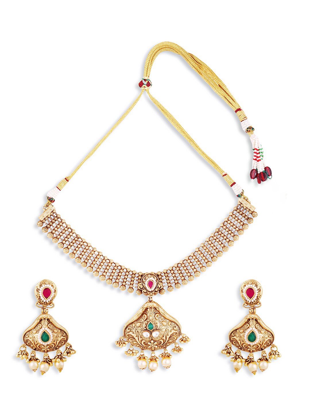 

ABDESIGNS Brass Gold-Plated Antique Necklace & Earrings