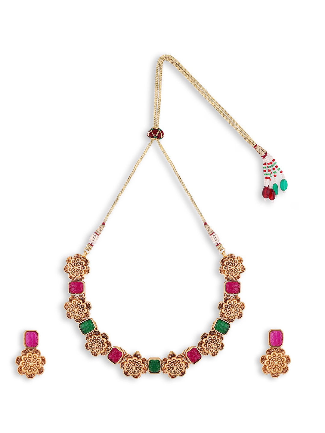 

ABDESIGNS Gold-Plated Artificial Stones and Beads Antique Necklace With Earrings
