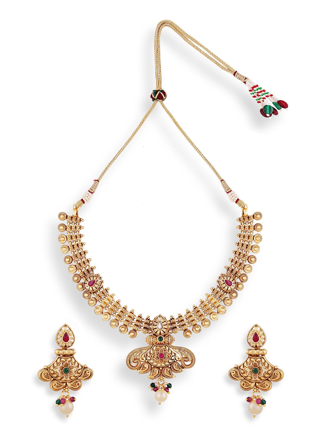 

ABDESIGNS Gold-Plated Artificial Stones & Beads Studded Antique Necklace & Earrings Set