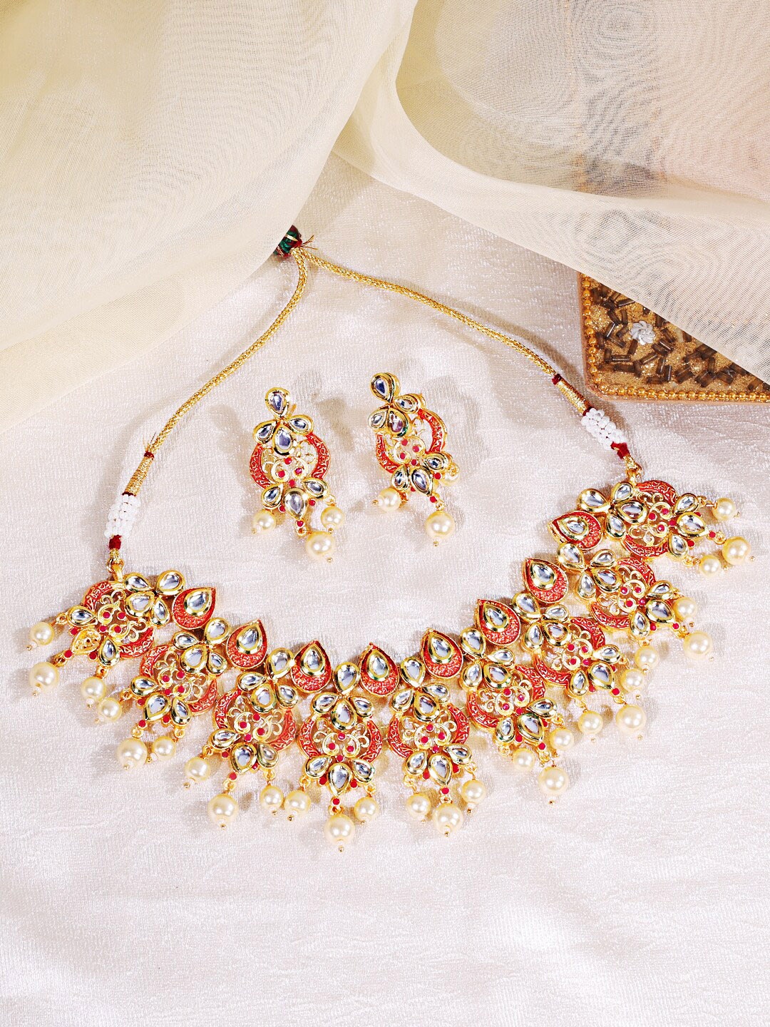 

ABDESIGNS Gold Plated Kundan Studded & Beaded Jewellery Set