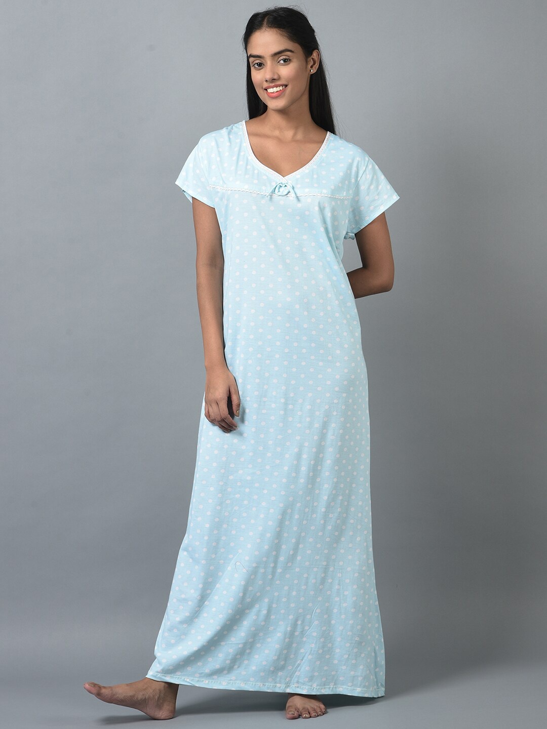 

Noty Polka Dots Printed Maxi Nightdress, Blue