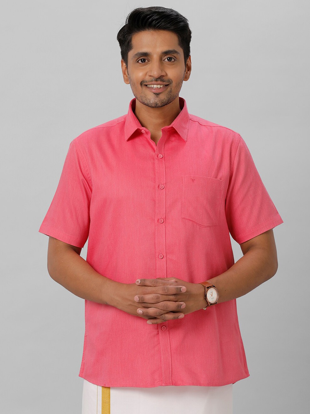 

Ramraj Textured Self Design Cotton Casual Shirt, Pink