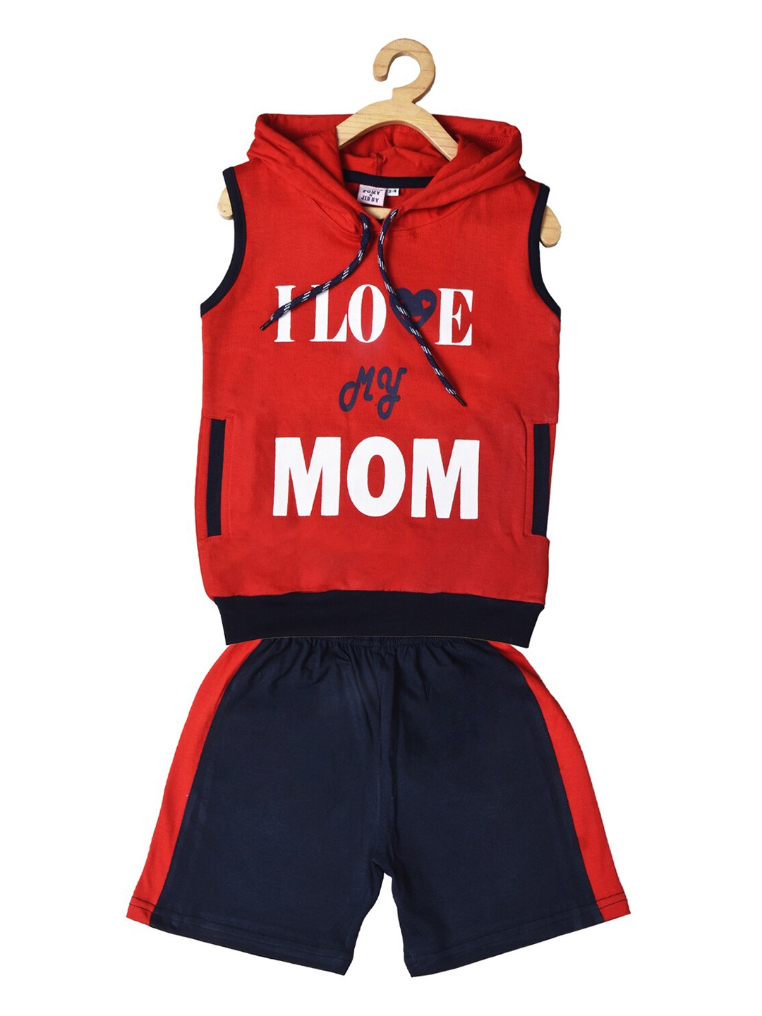 

POMY & JINNY Boys Typography Printed Pure Cotton T-shirt With Shorts, Red
