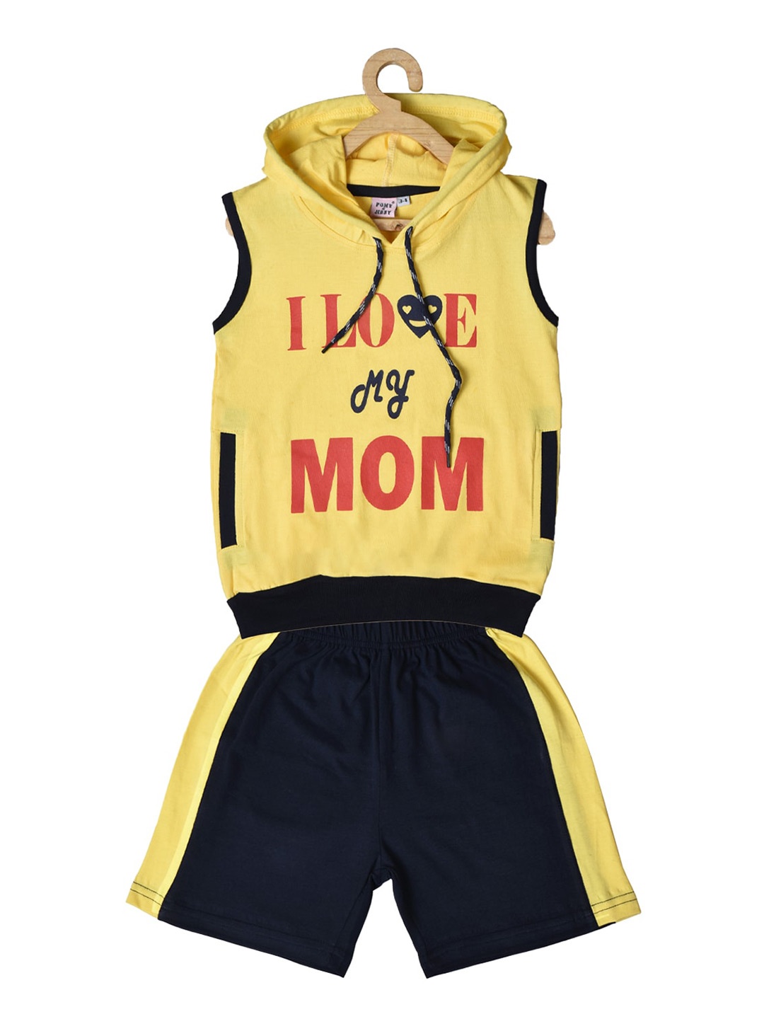 

POMY & JINNY Boys Typography Printed Pure Cotton T-shirt With Shorts, Yellow