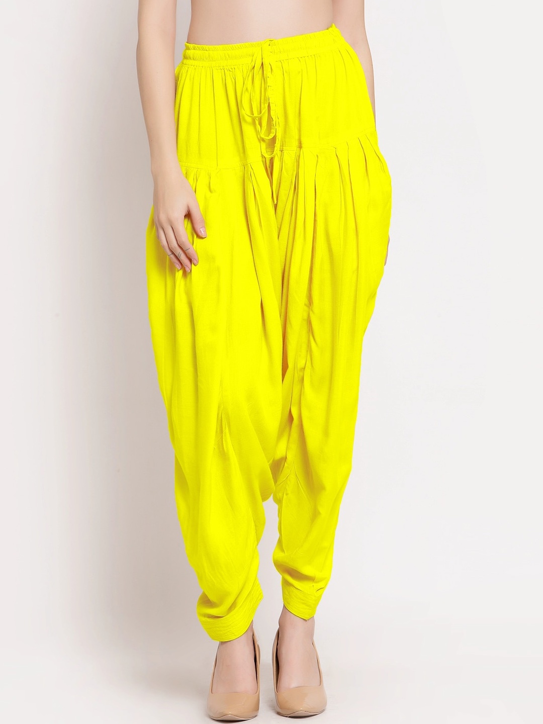 

PATRORNA Women Pleated Loose-Fit Ankle-Length Salwar, Yellow