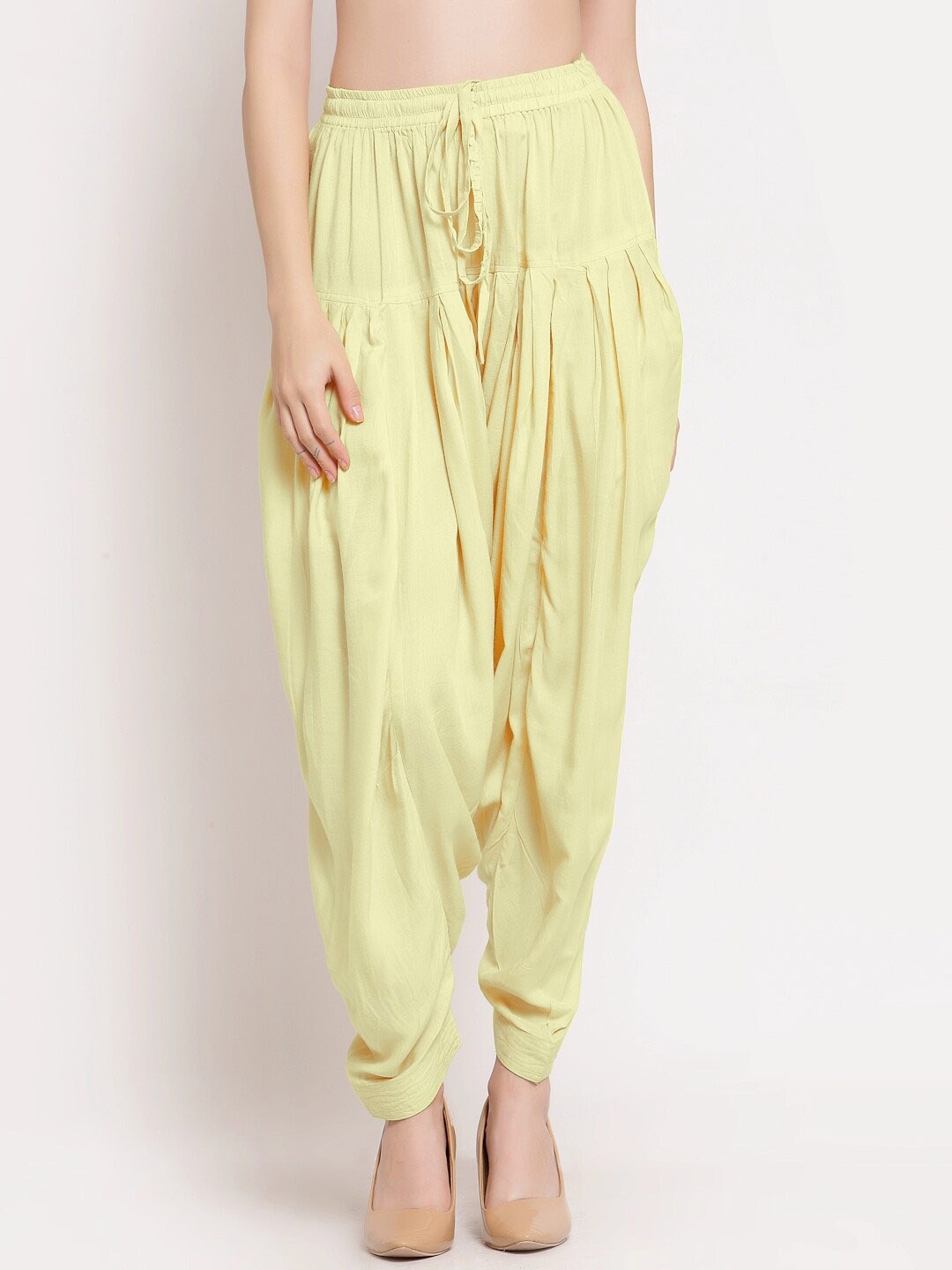 

PATRORNA Women Pleated Loose-Fit Ankle Length Salwar, Cream