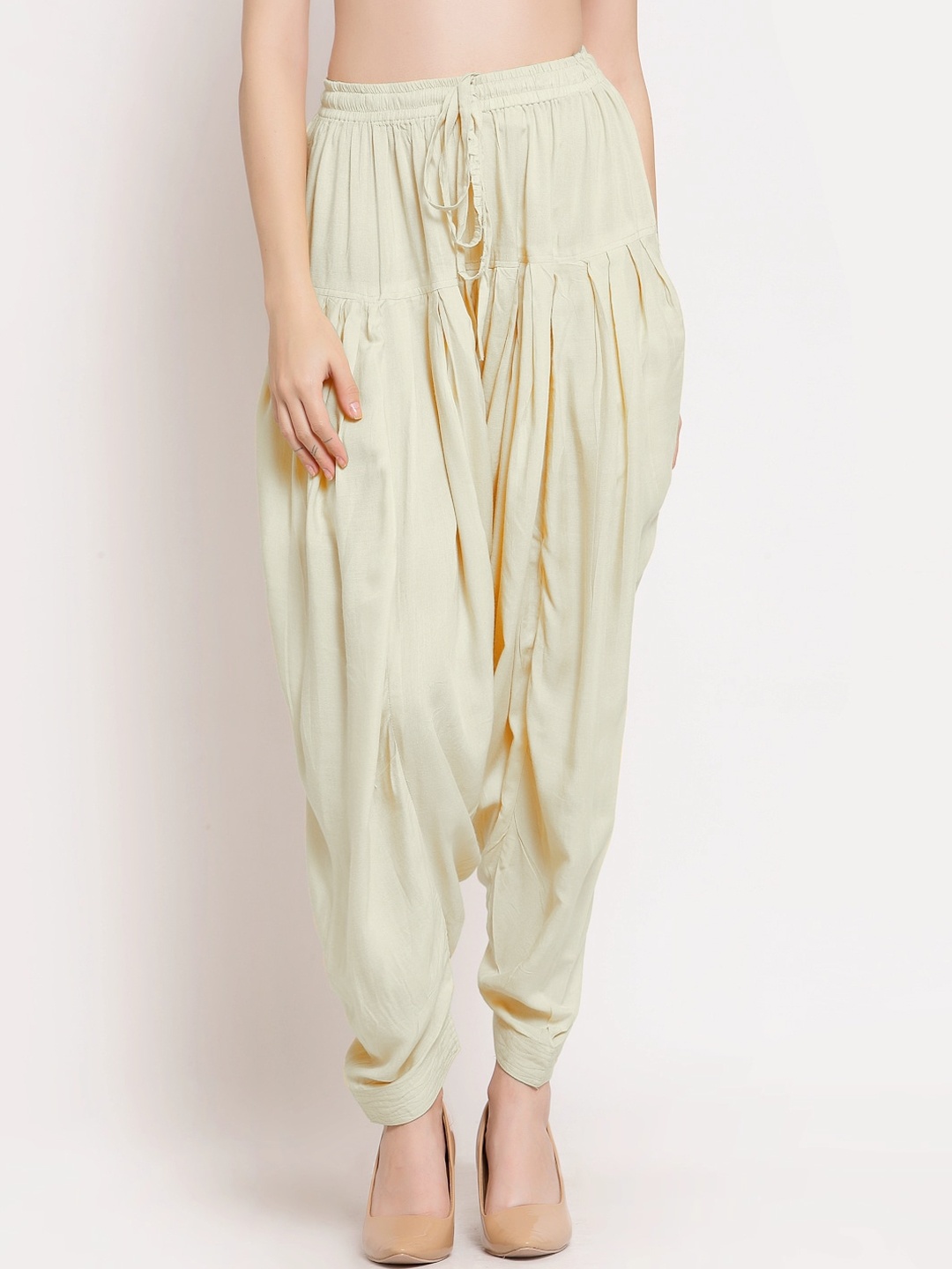 

PATRORNA Women Pleated Loose-Fit Ankle-Length Mid-Rise Salwar, Off white