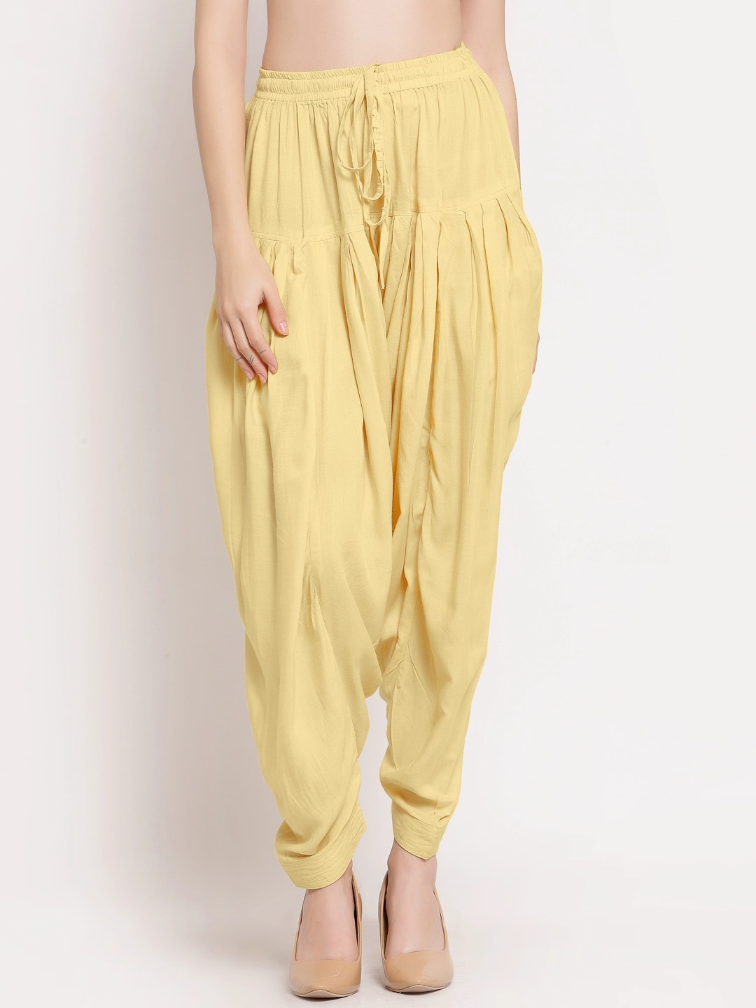 

PATRORNA Women Pleated Loose-Fit Ankle-Length Salwar, Gold