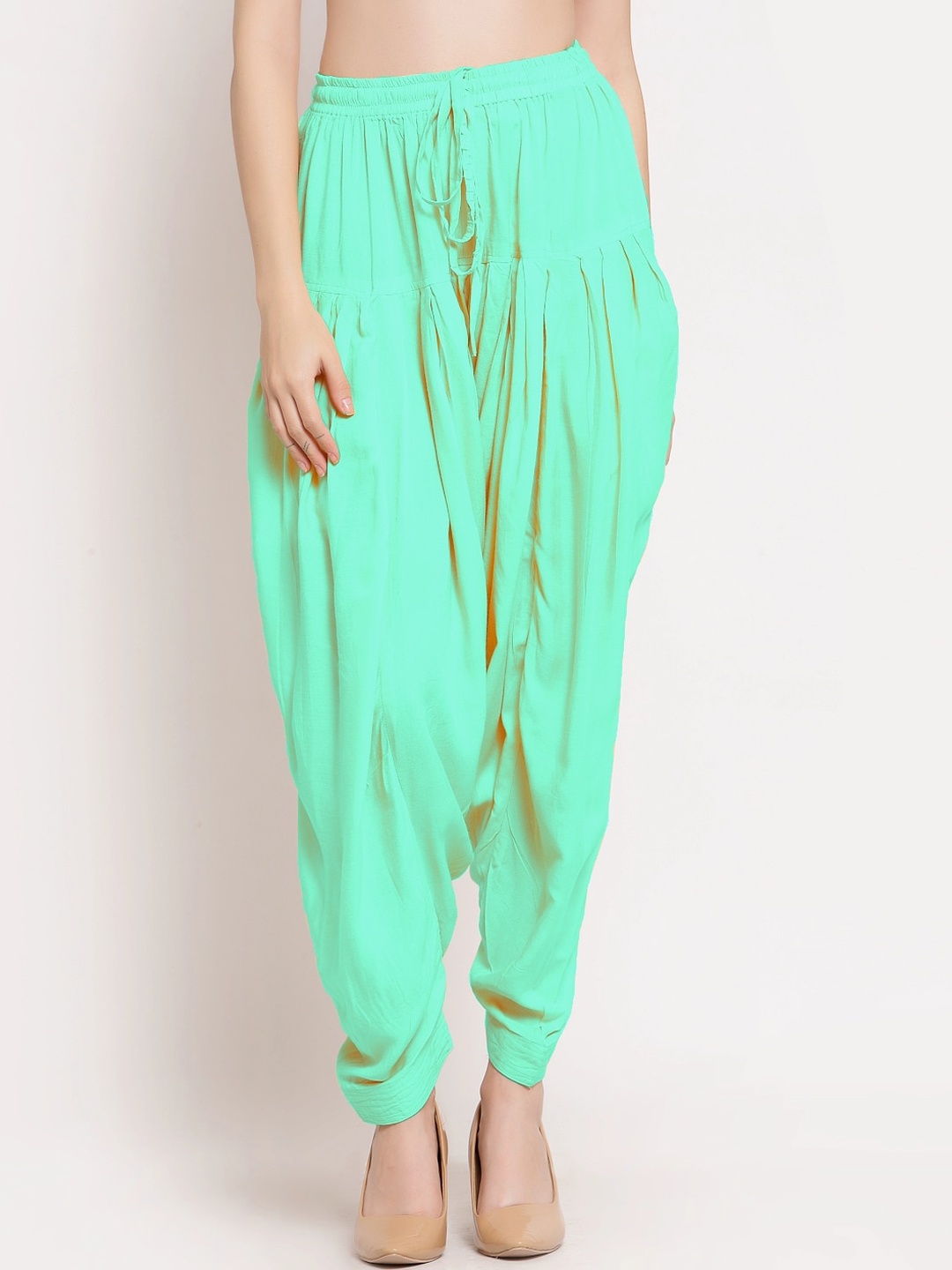 

PATRORNA Women Pleated Loose-Fit Ankle-Length Salwar, Green