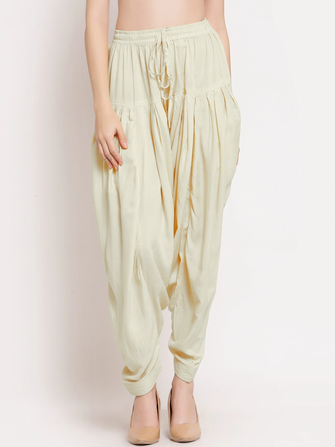 

PATRORNA Women Pleated Loose-Fit Ankle-Length Salwar, Off white