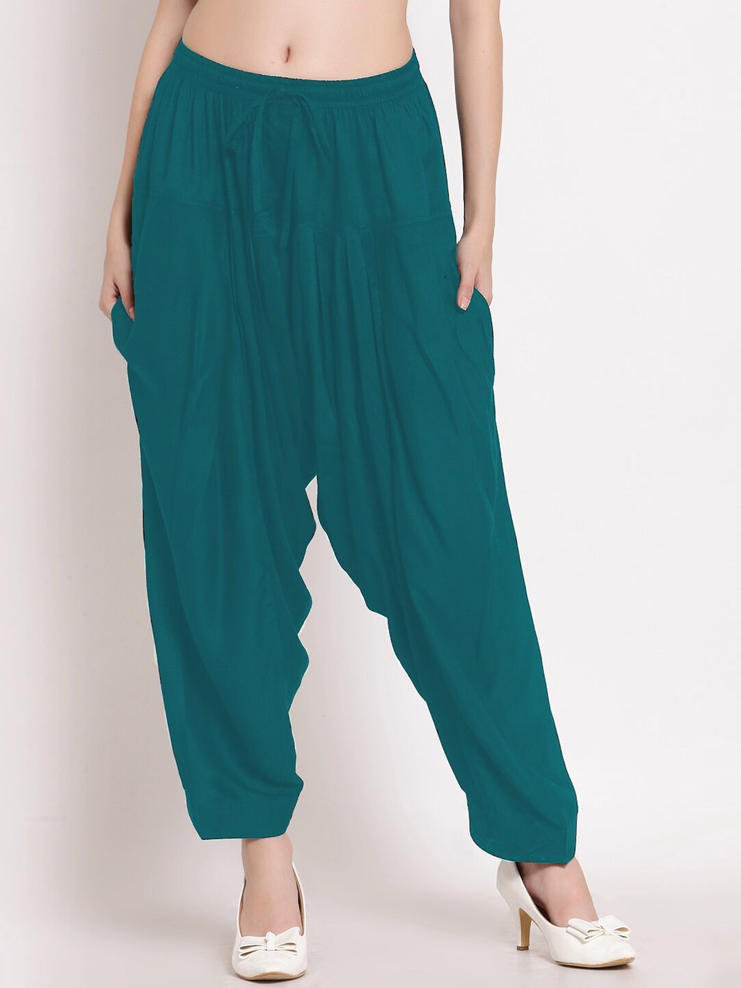 

PATRORNA Women Pleated Loose-Fit Ankle-Length Salwar, Green