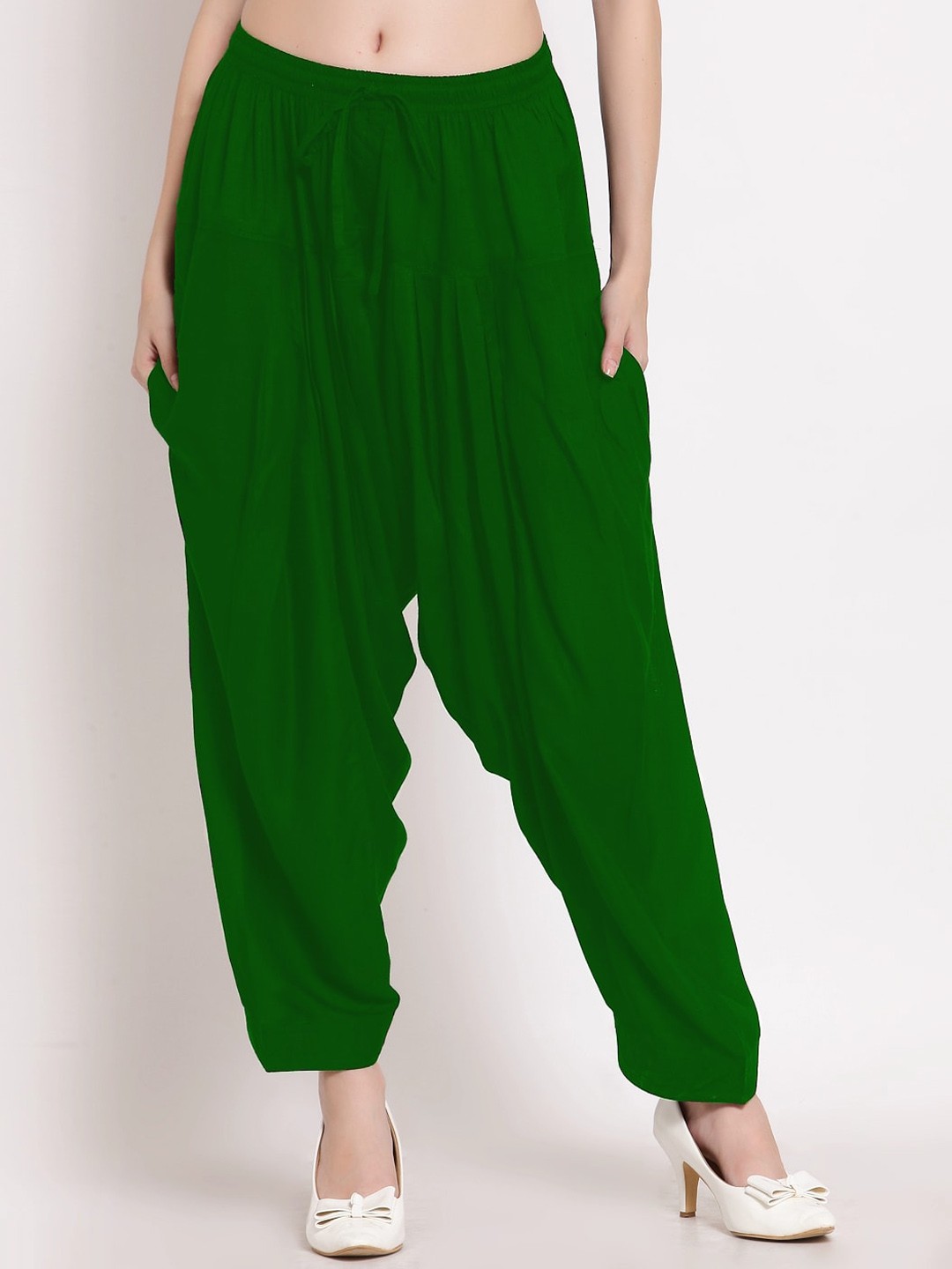 

PATRORNA Women Pleated Loose-Fit Ankle-Length Salwar, Green