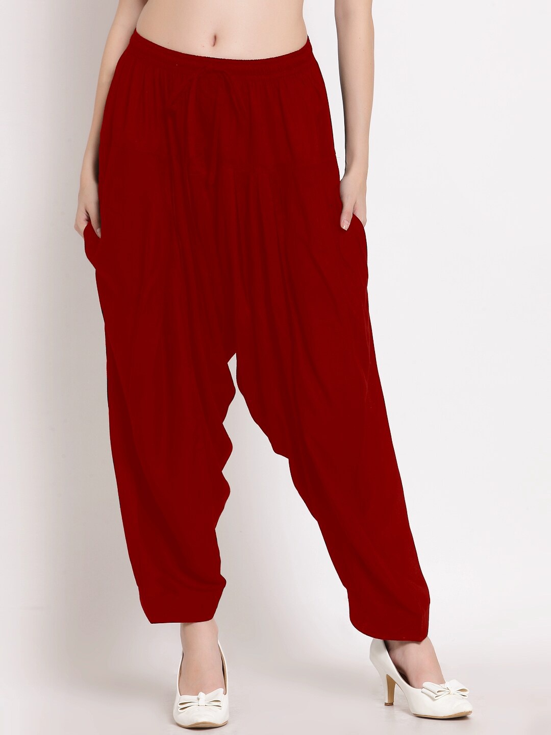 

PATRORNA Women Pleated Loose-Fit Ankle-Length Salwar, Maroon