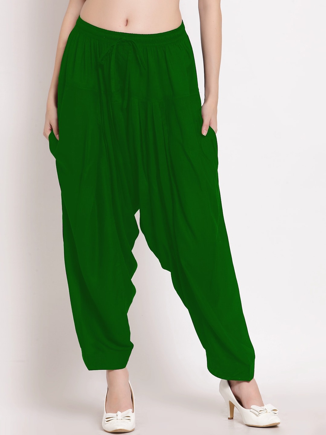 

PATRORNA Women Pleated Loose-Fit Ankle-Length Salwar, Green