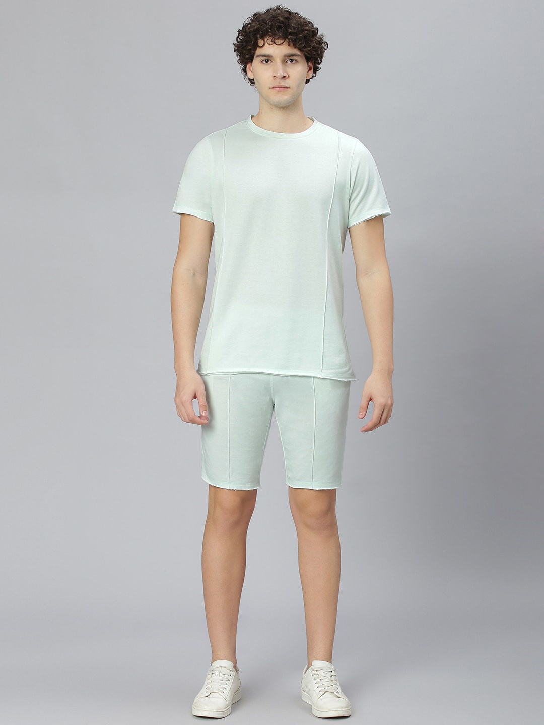 

Slowave Men Pin Tuck T-Shirt With Shorts Tracksuit, Sea green