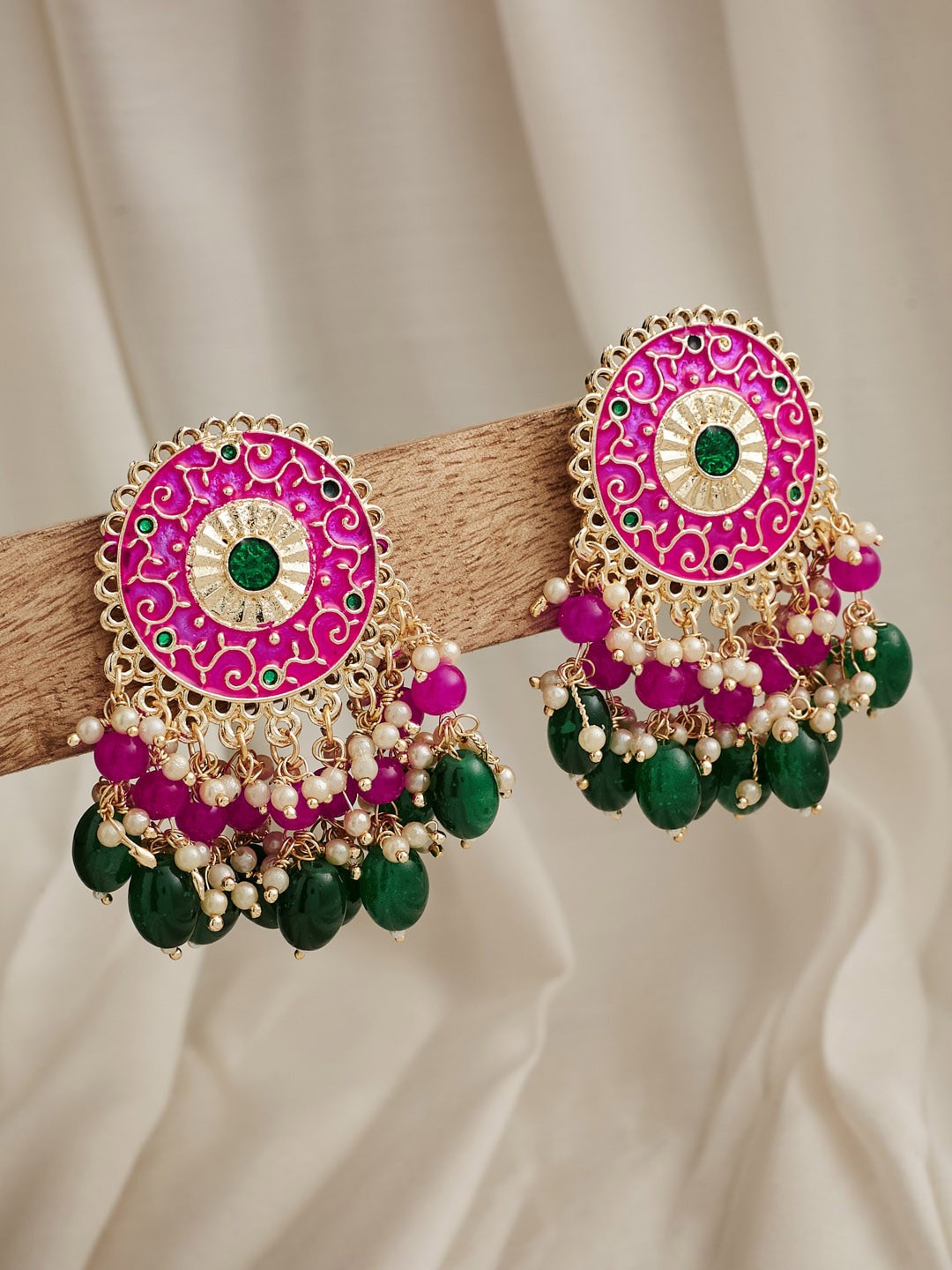 

ATIBELLE Gold-Plated Contemporary Chandbalis Earrings, Pink