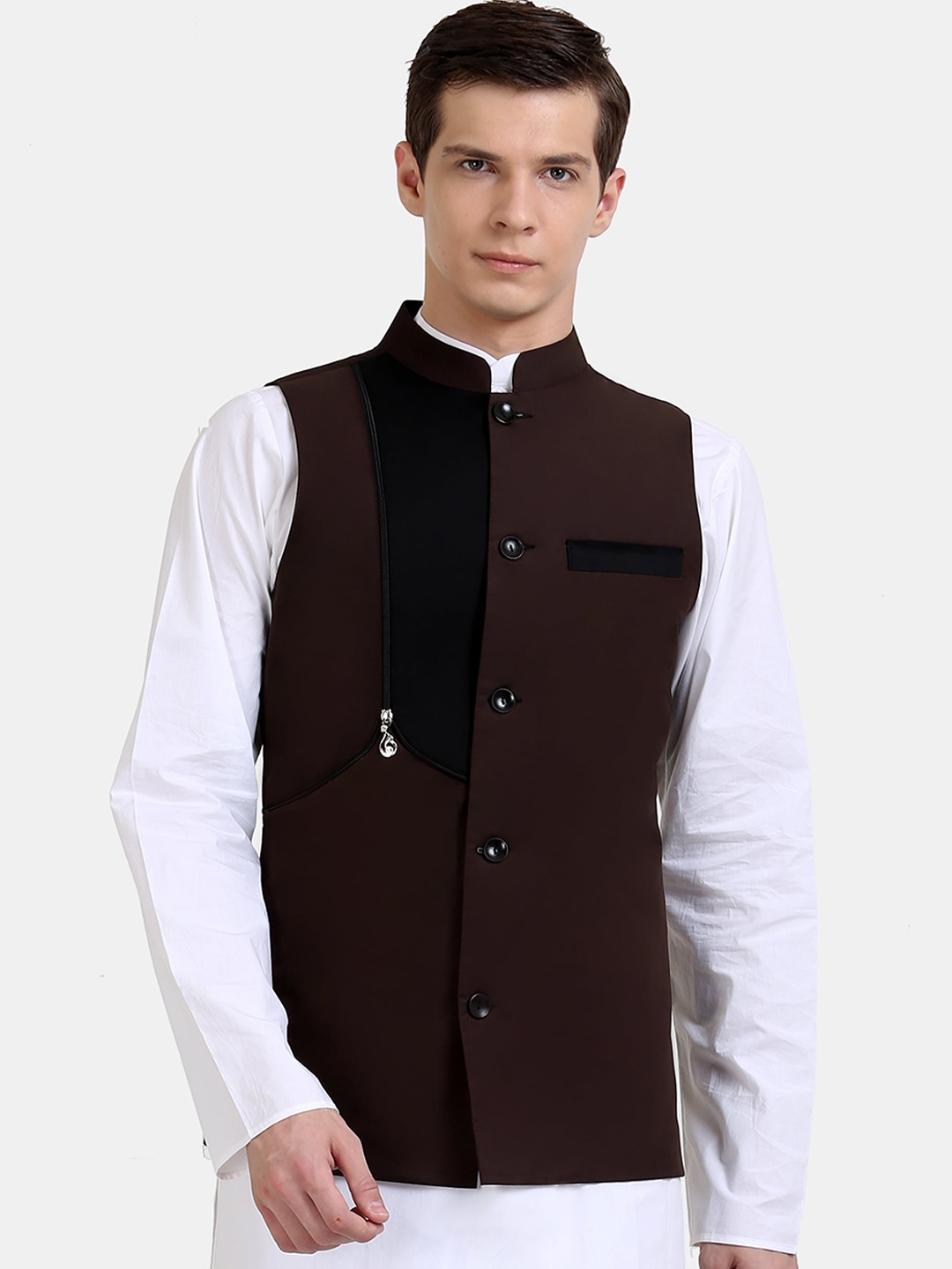 

Raas Men Pure Cotton Nehru Jackets, Brown