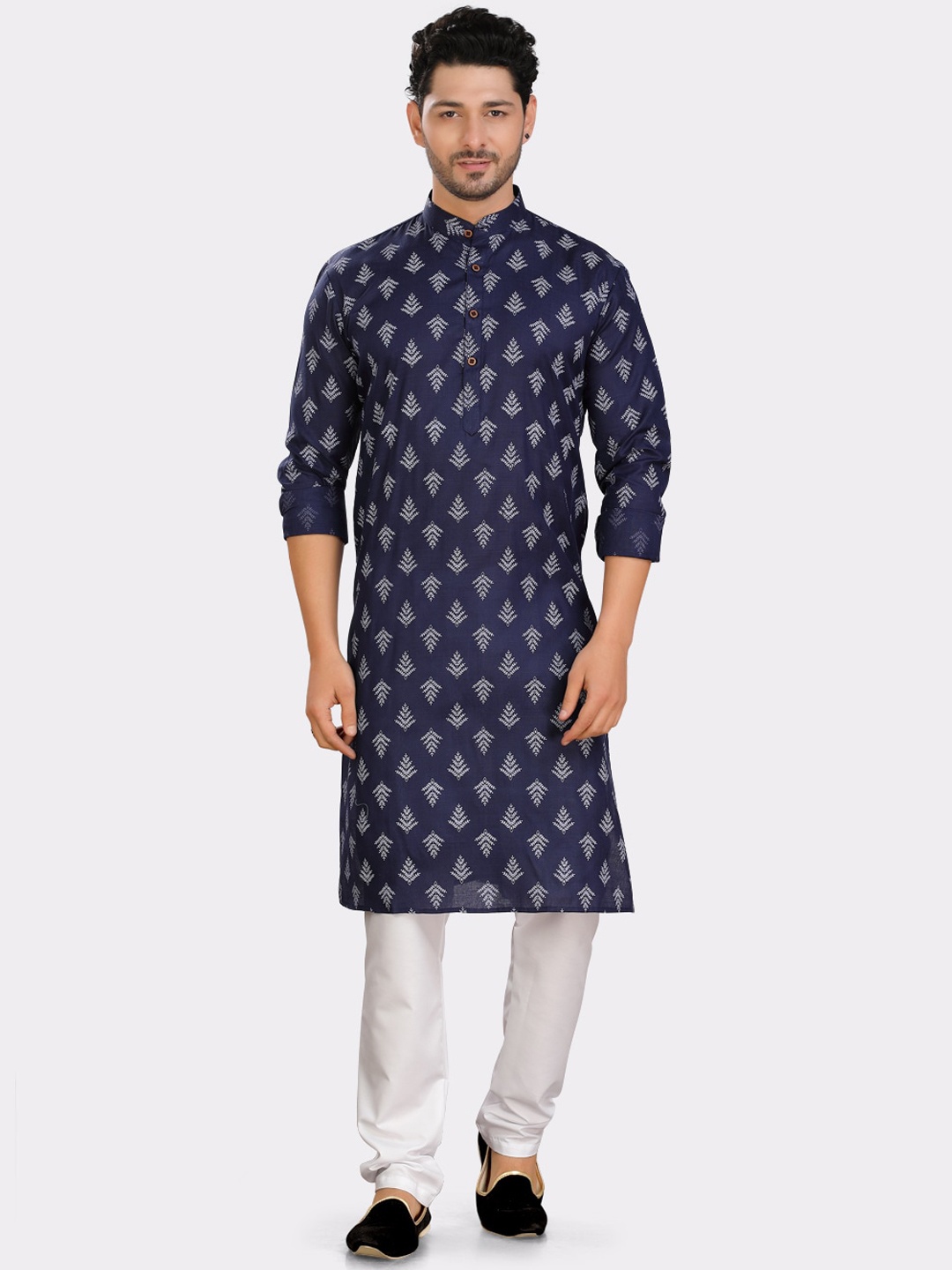 

SHIWAM ETHNIX Mandarin Collar Ethnic Motifs Printed Kurta, Blue