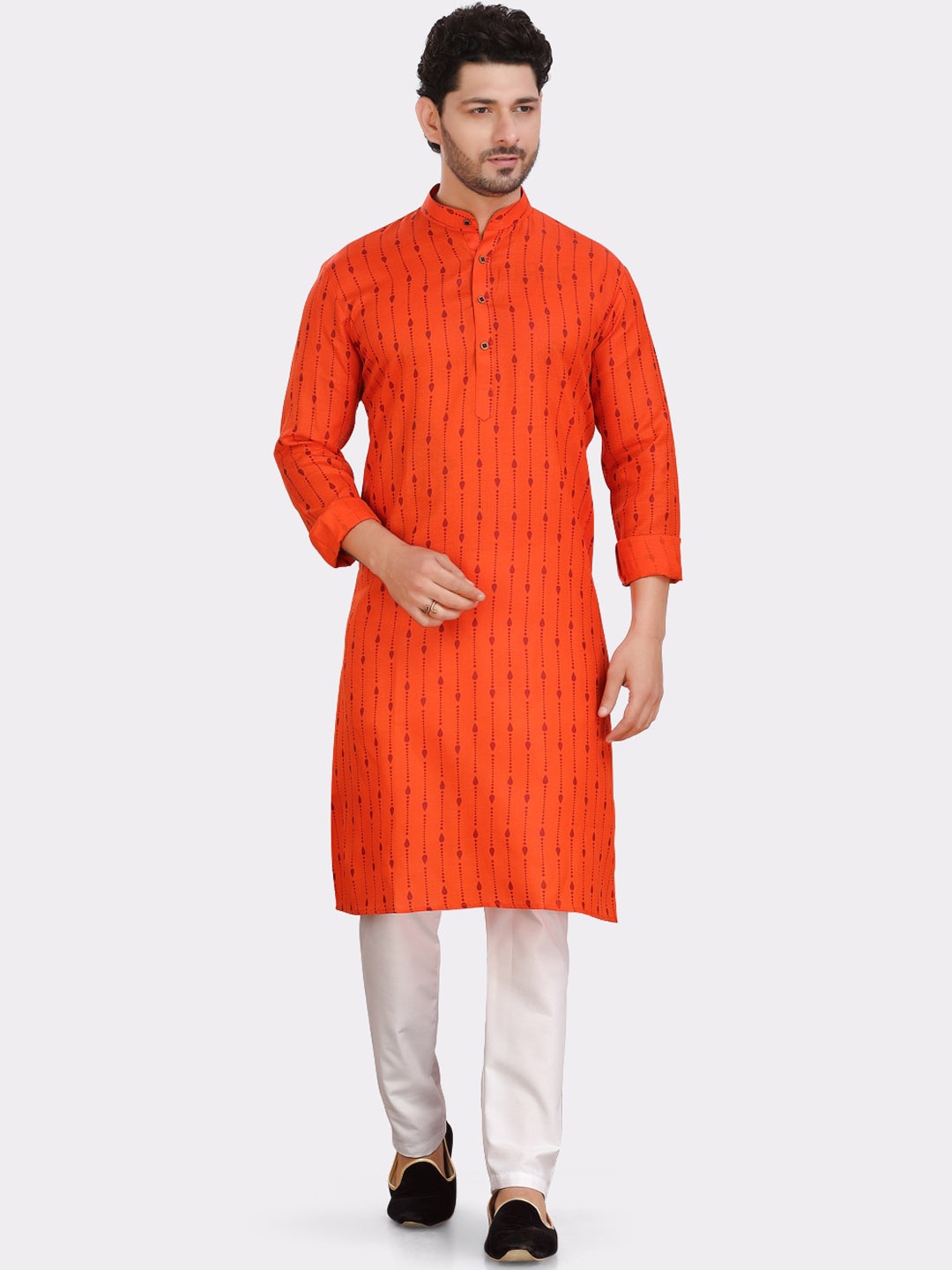 

SHIWAM ETHNIX Mandarin Collar Cotton Kurta, Orange