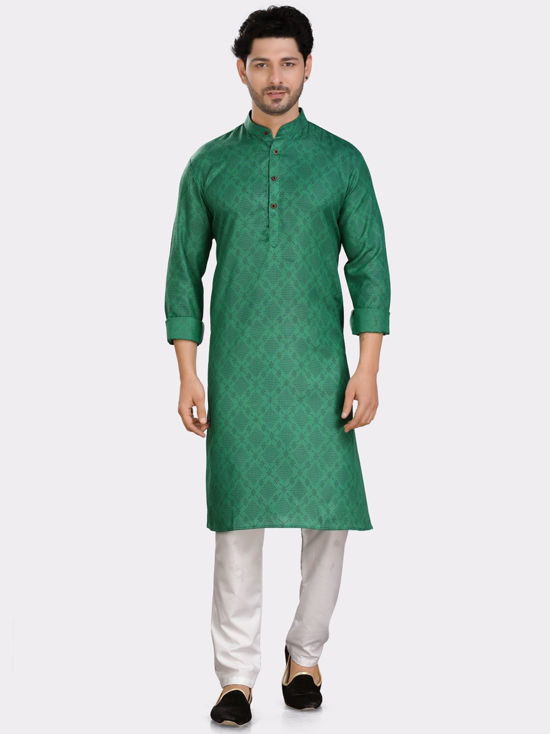 

SHIWAM ETHNIX Mandarin Collar Ethnic Motifs Printed Kurta, Green