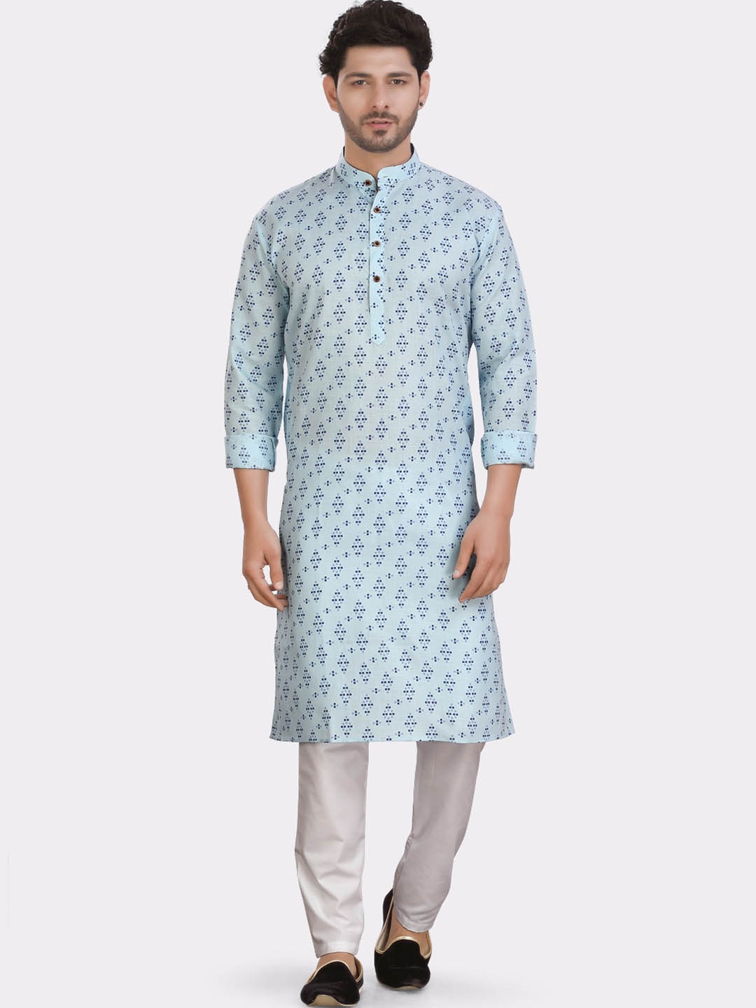 

SHIWAM ETHNIX Mandarin Collar Ethnic Motifs Printed Kurta, Blue
