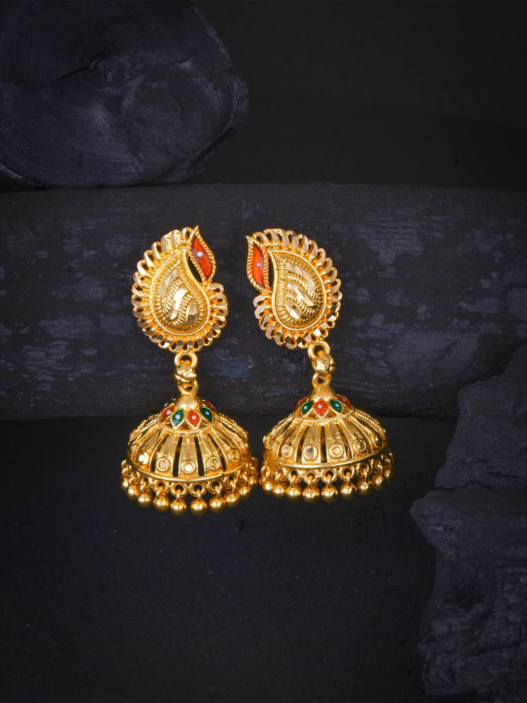 

MEENAZ Gold-Toned Peacock Shaped Jhumkas Earrings