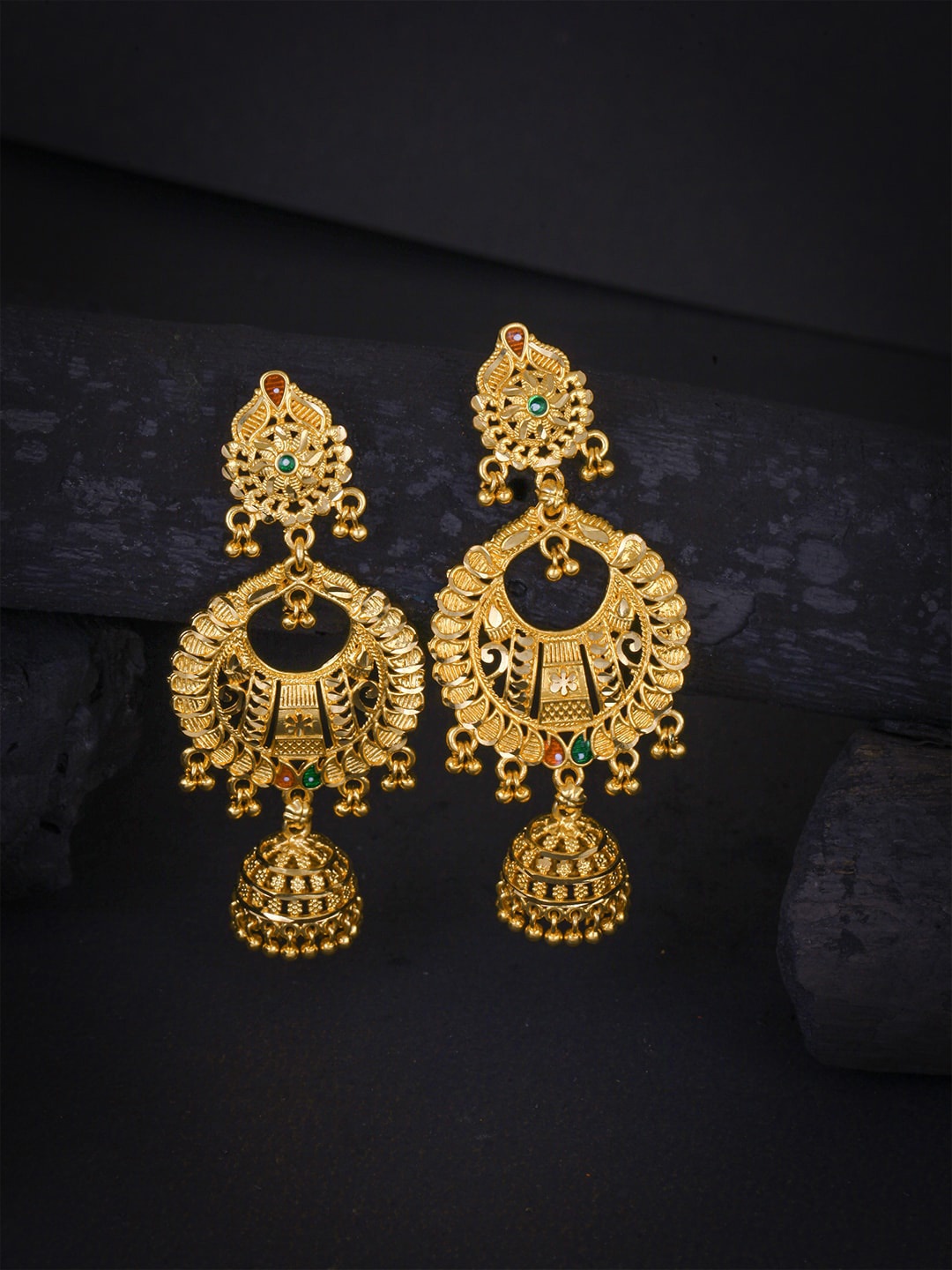 

MEENAZ Gold-Toned Peacock Shaped Jhumkas Earrings