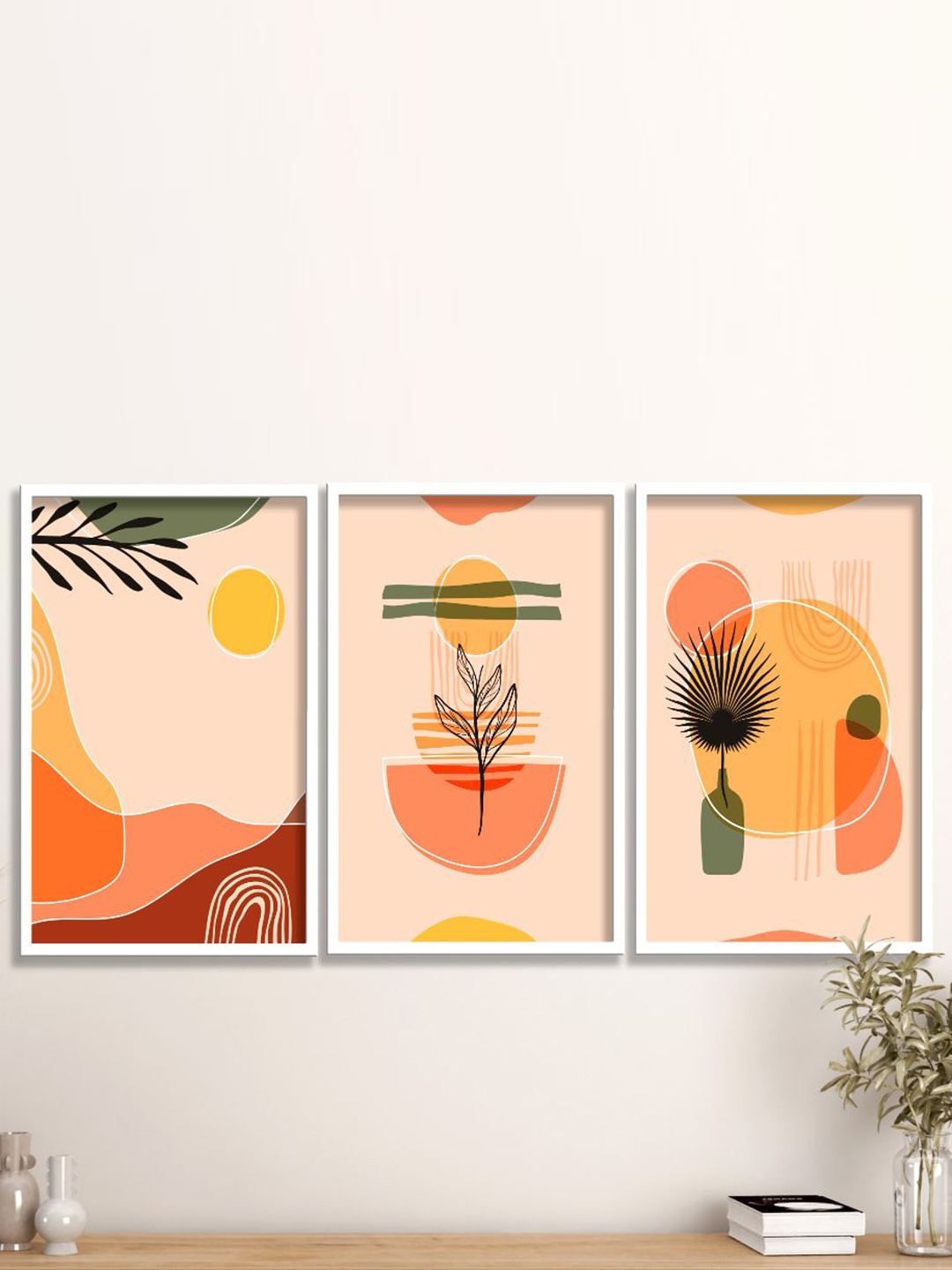 

SAF 3-Pcs White & Orange Modern Framed Painting Wall Art