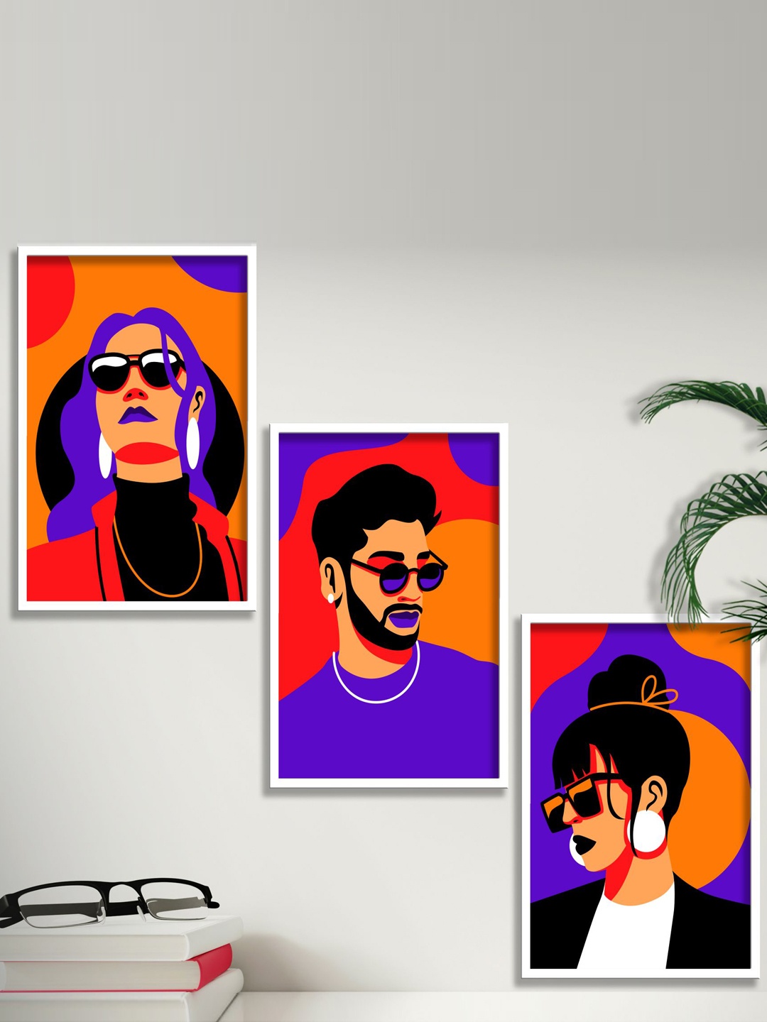 

SAF Orange & Purple 3 Pieces Modern Art Painting Framed Wall Arts