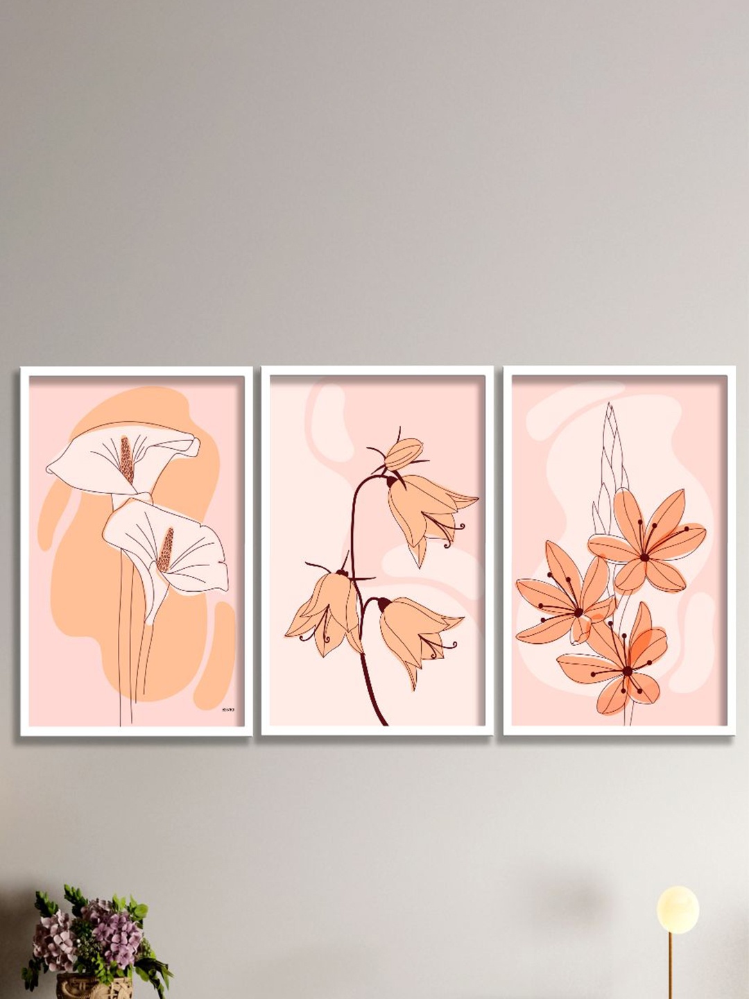 

SAF White & Peach-Colored 3 Pieces Modern Art Painting Framed Wall Arts