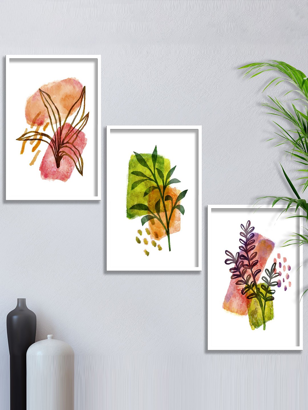 

SAF White & Green 3 Pieces Modern Art Painting Framed Wall Arts