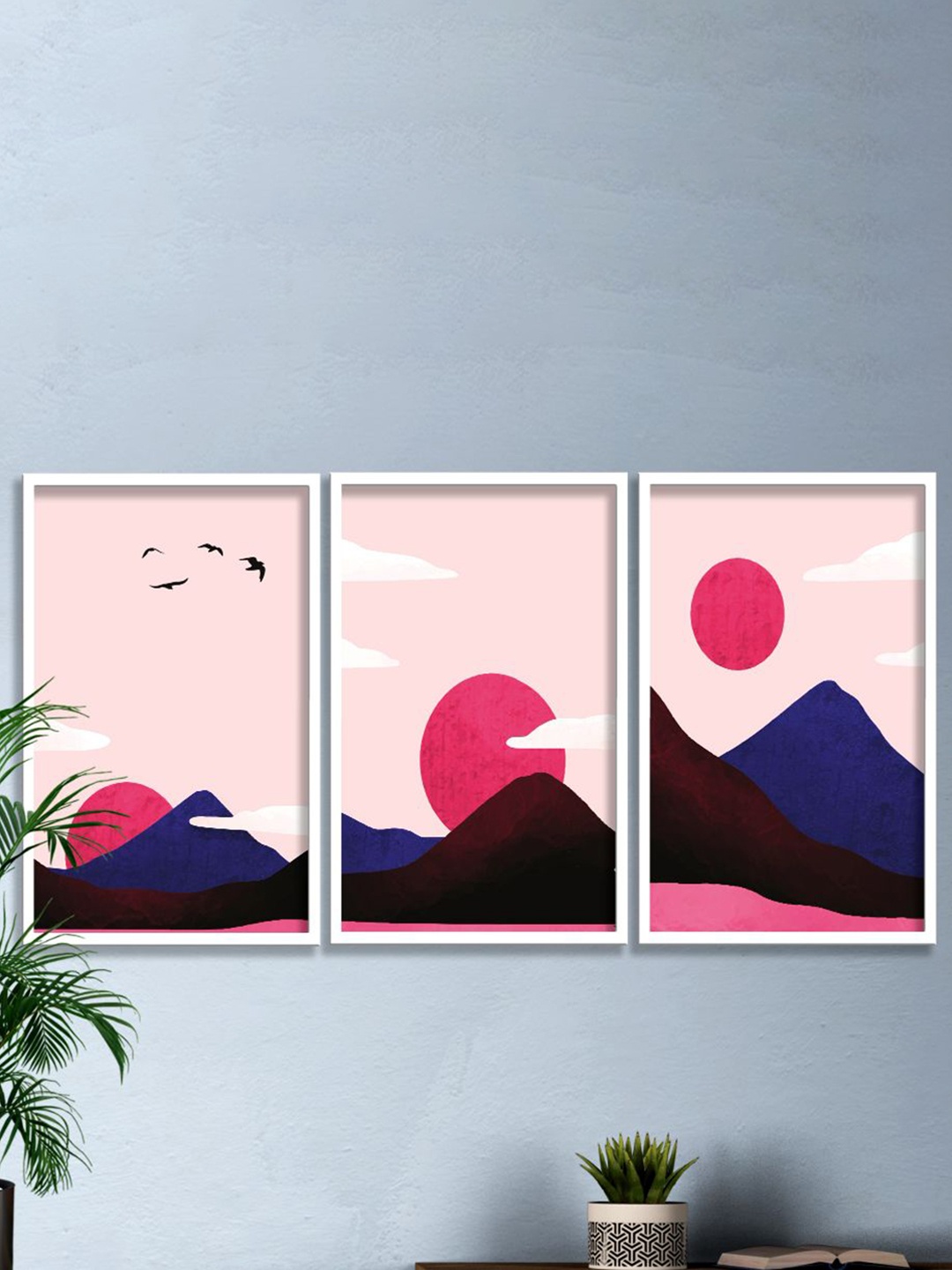 

SAF Pink & Blue 3 Pieces Printed Framed Wall Art