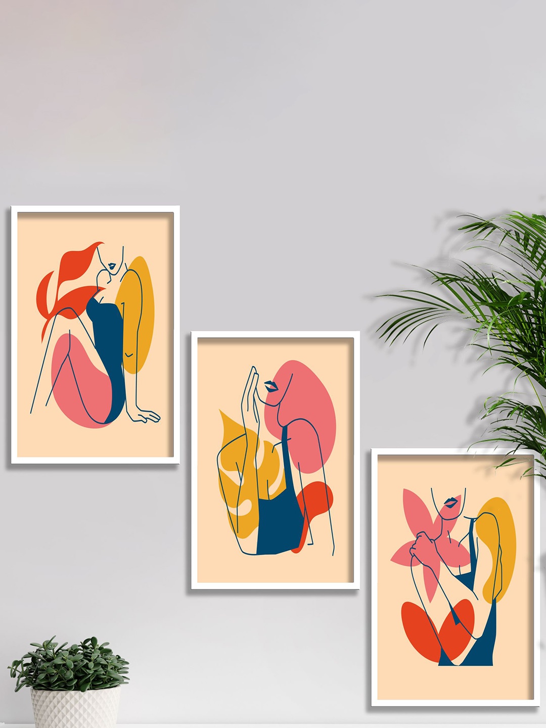 

SAF White & Orange 3 Pieces Modern Art Painting Framed Wall Arts