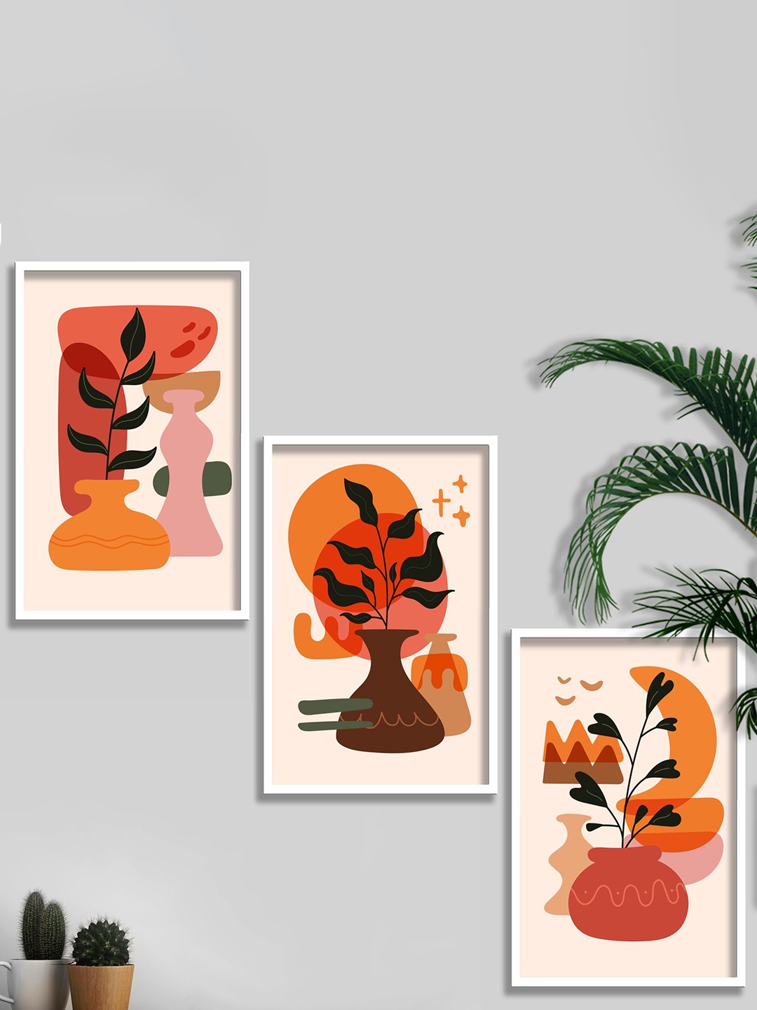 

SAF 3-Pcs White & Orange Modern Art Framed Painting Wall Art