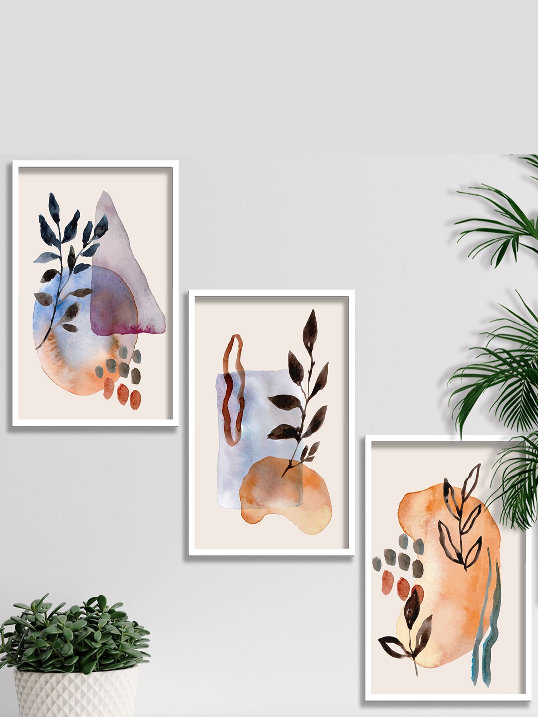 

SAF 3-Pcs Off White & Brown Modern Art Framed Wall Painting