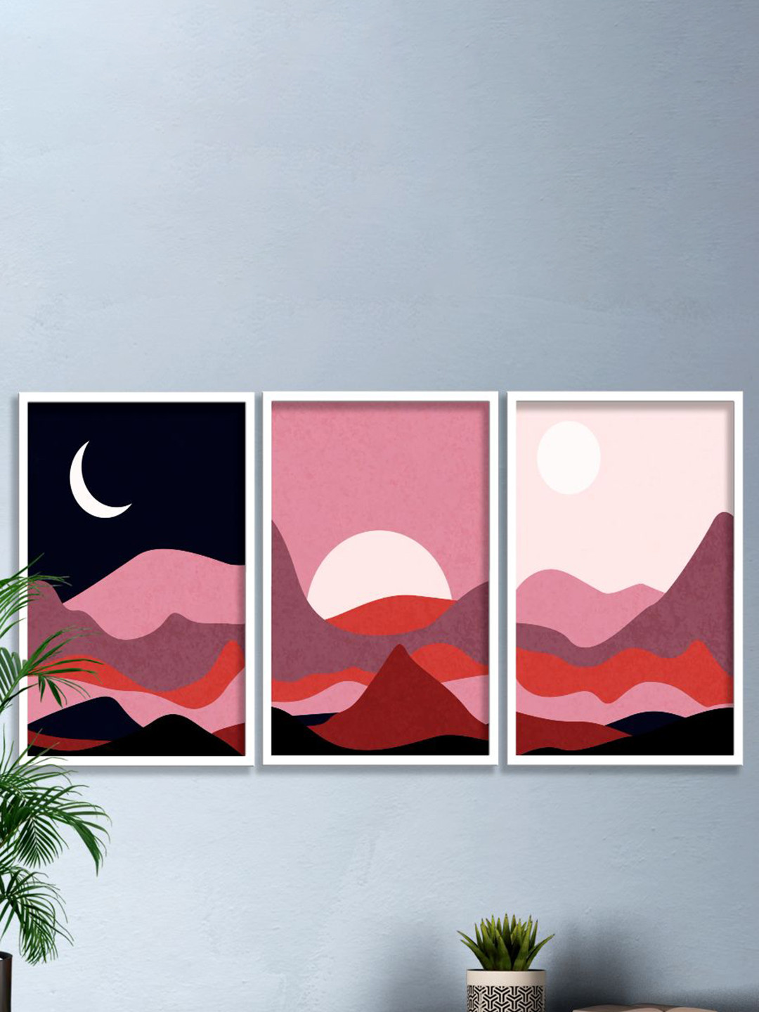 

SAF Black & Pink 3 Pieces Modern Art Painting Framed Wall Arts