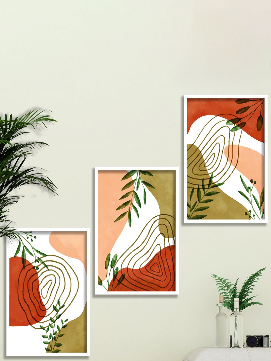 

SAF White & Red 3 Pieces Modern Art Painting Framed Wall Arts