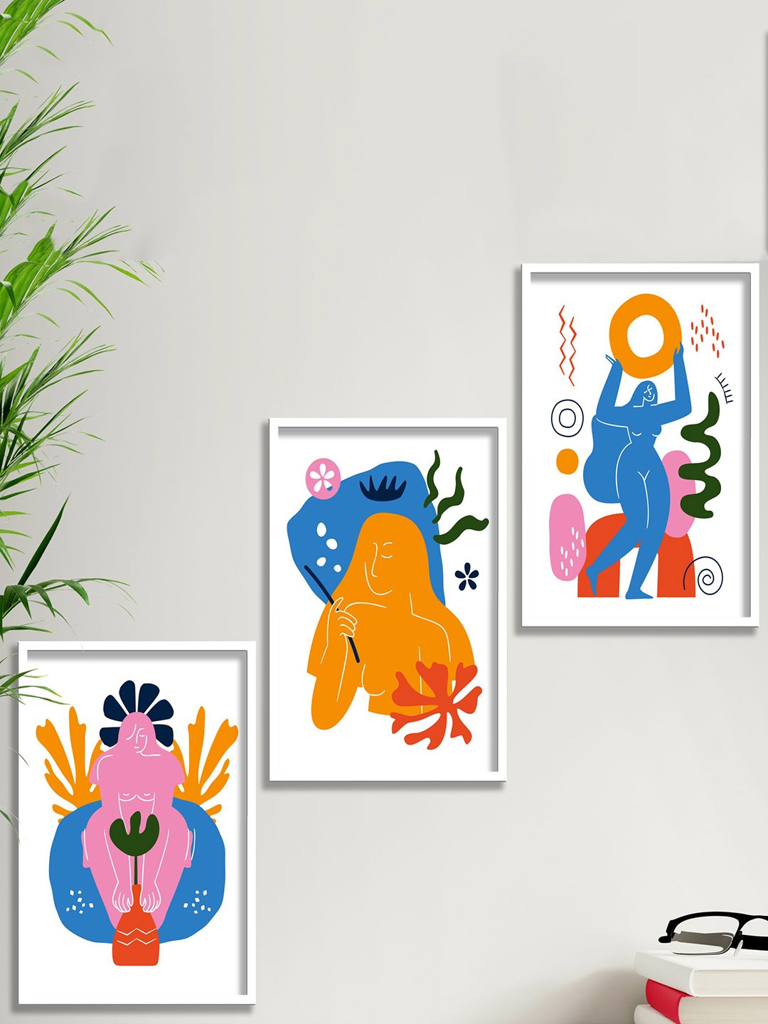 

SAF White & Blue 3-Pieces Modern Art Printed Framed Wall Art