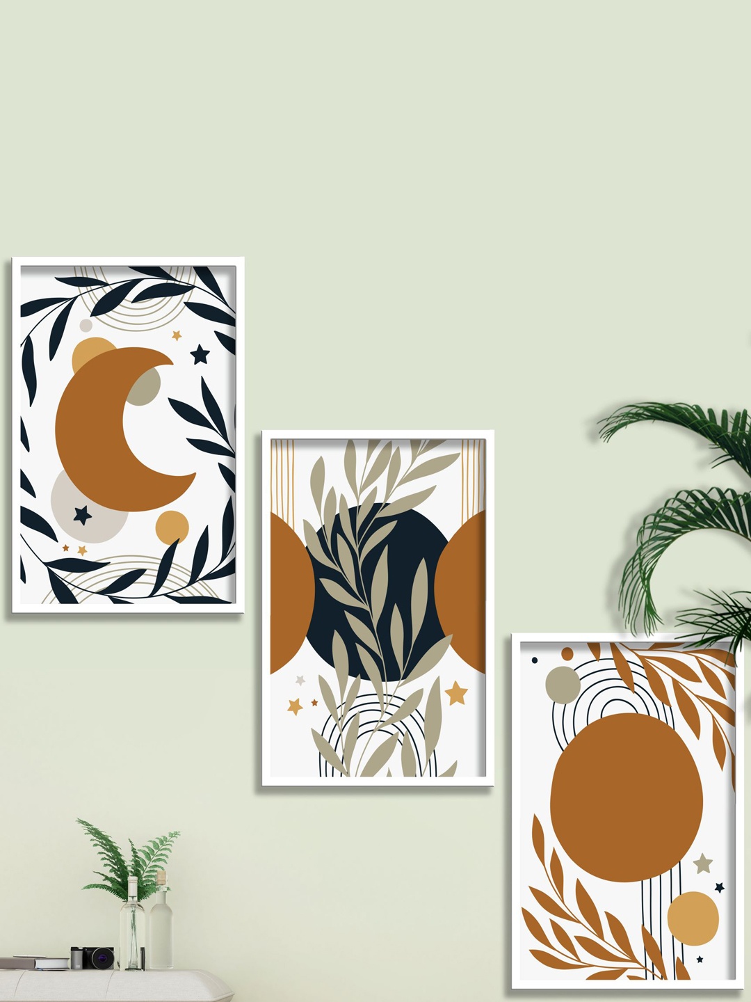 

SAF 3-Pcs White & Brown Modern Art Framed Wall Painting