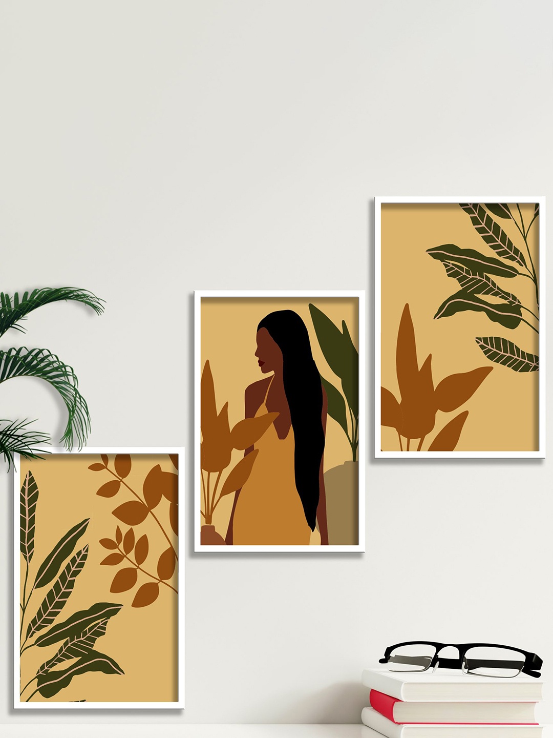 

SAF White & Green 3 Pieces Framed Modern Wall Art