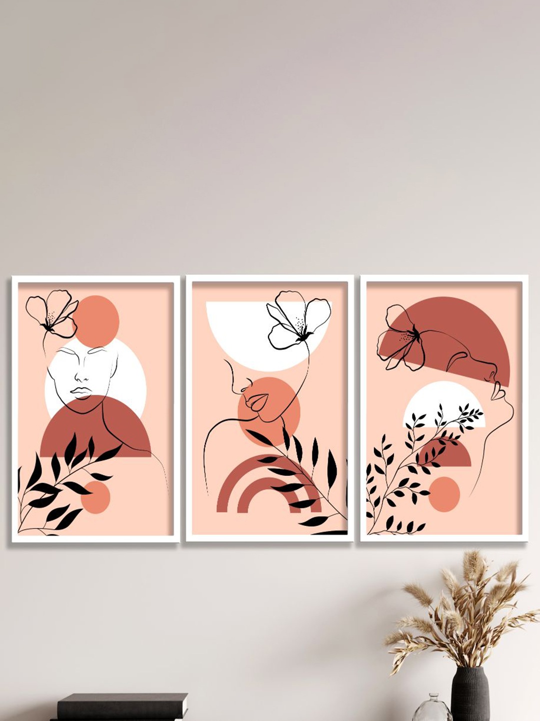 

SAF 3-Pcs Peach-Colored Modern Art Painting Wall Art