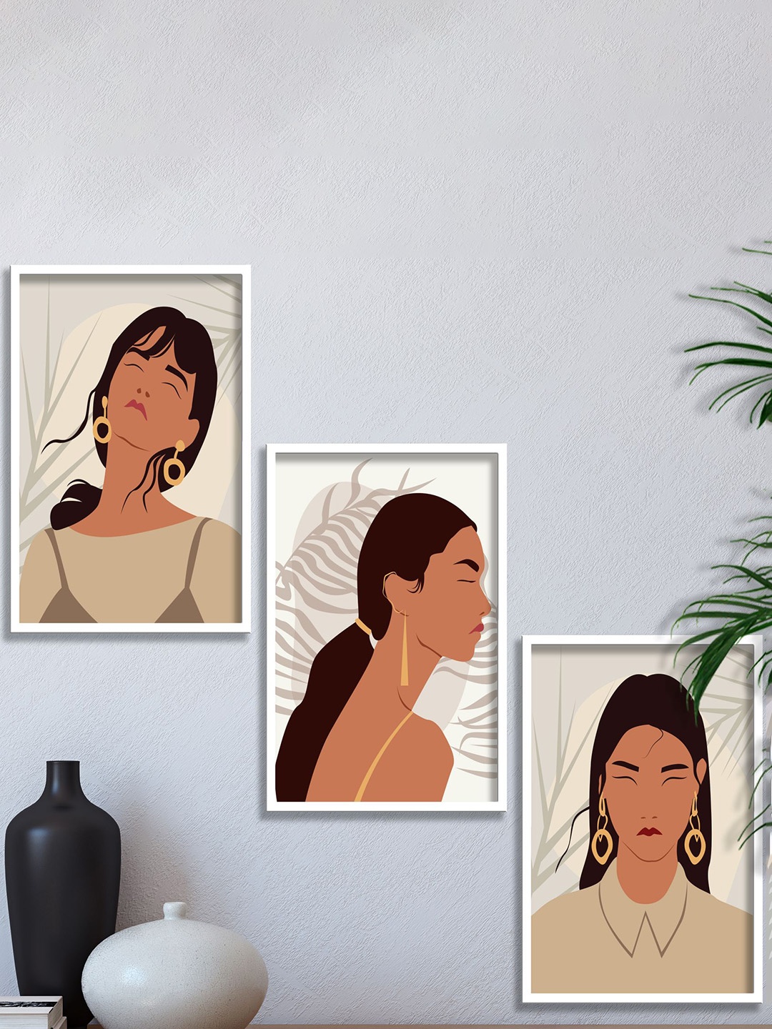 

SAF 3-Pcs White & Brown Framed Modern Painting Wall Art