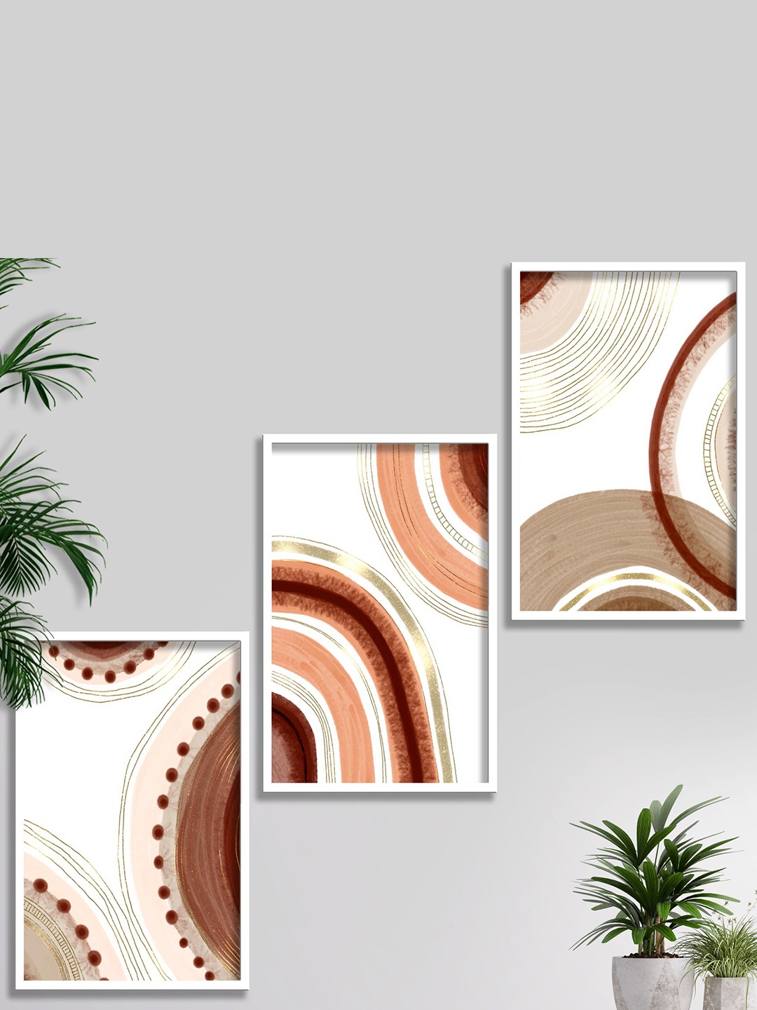 

SAF 3-Pcs White & Brown Modern Art Painting Wall Art