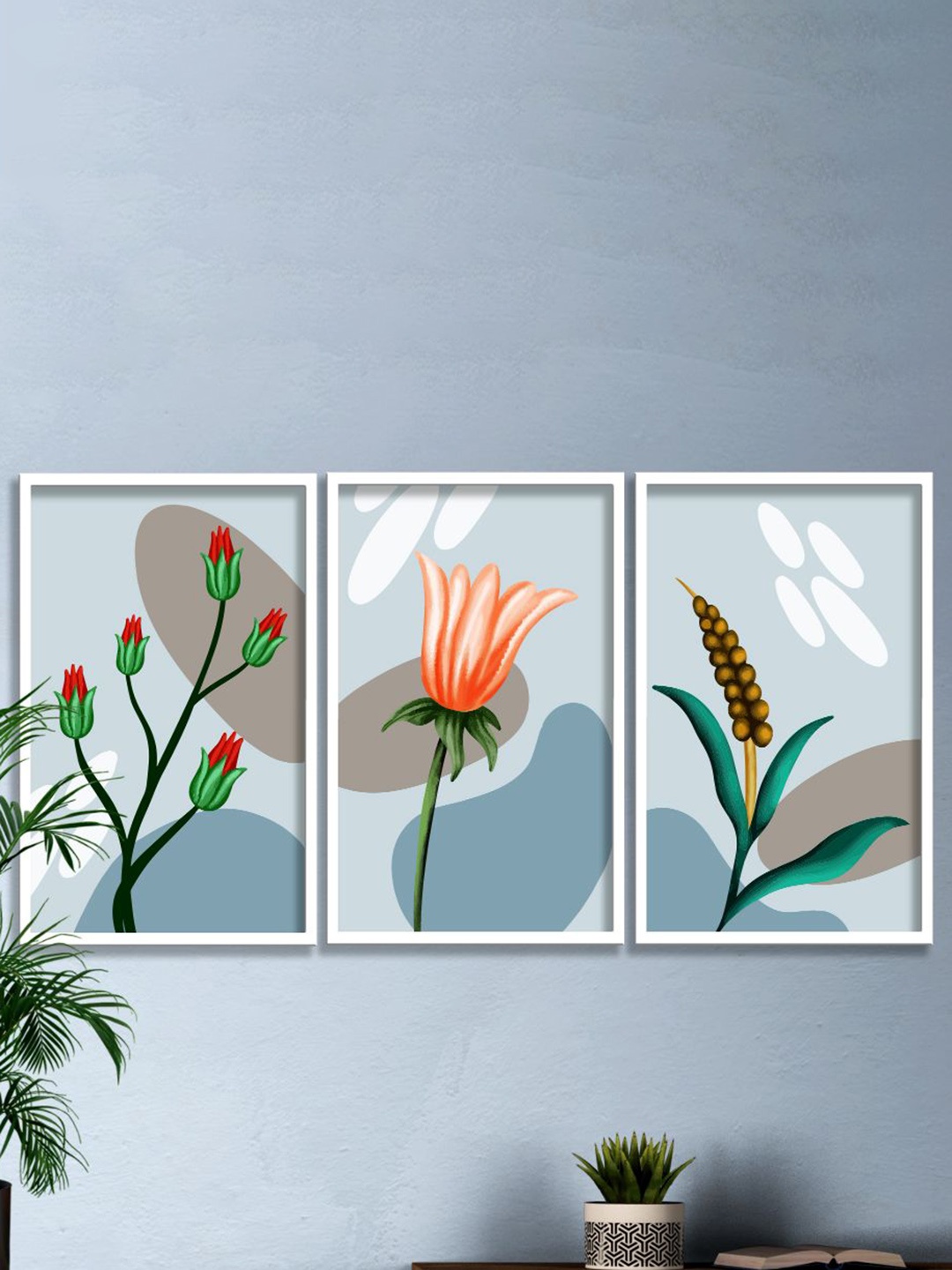 

SAF White & Orange 3 Pieces Modern Art Painting Framed Wall Arts