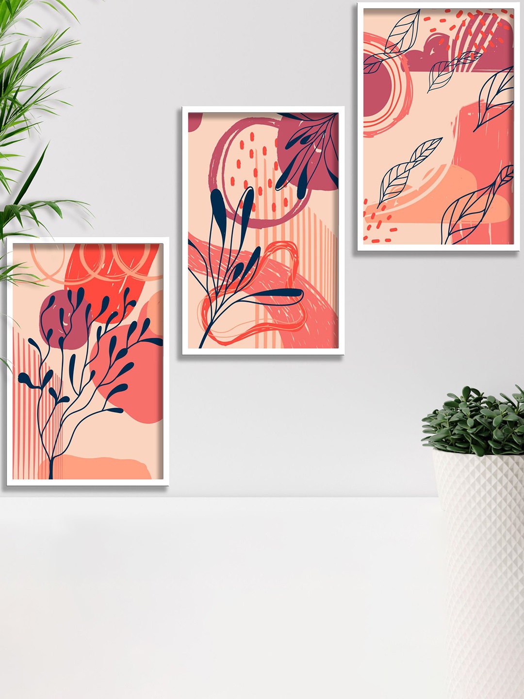 

SAF 3 Pcs Orange & Pink Modern Art Framed Wall Art