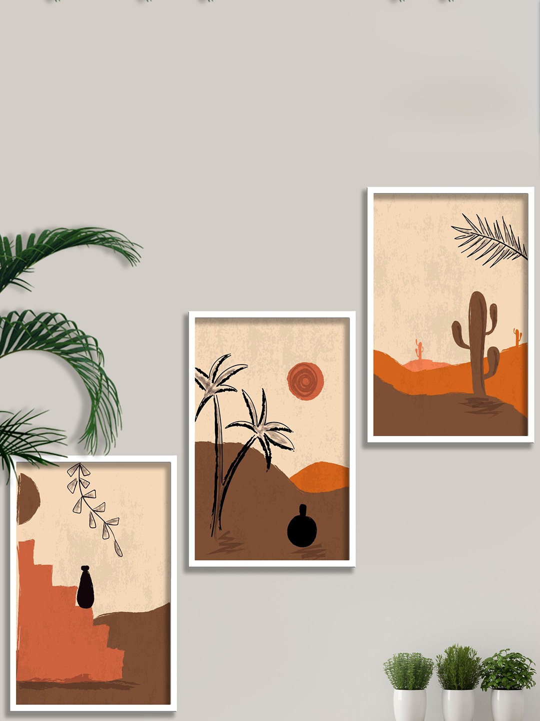 

SAF Brown & Orange 3 Pieces Modern Art Painting Framed Wall Arts, Multi