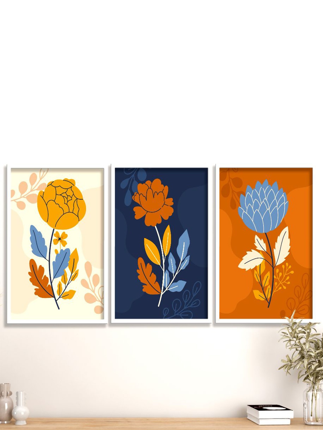 

SAF 3-Pcs Blue & Orange Modern Painting Wall Art
