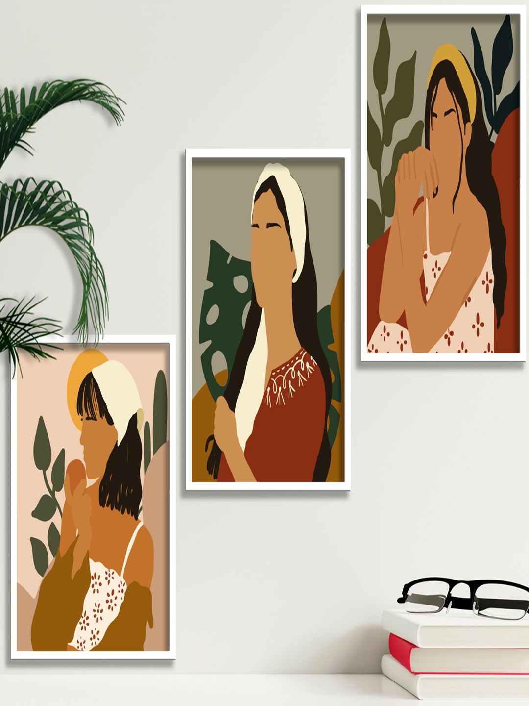

SAF White & Brown 3 Pieces Modern Art Painting Framed Wall Arts