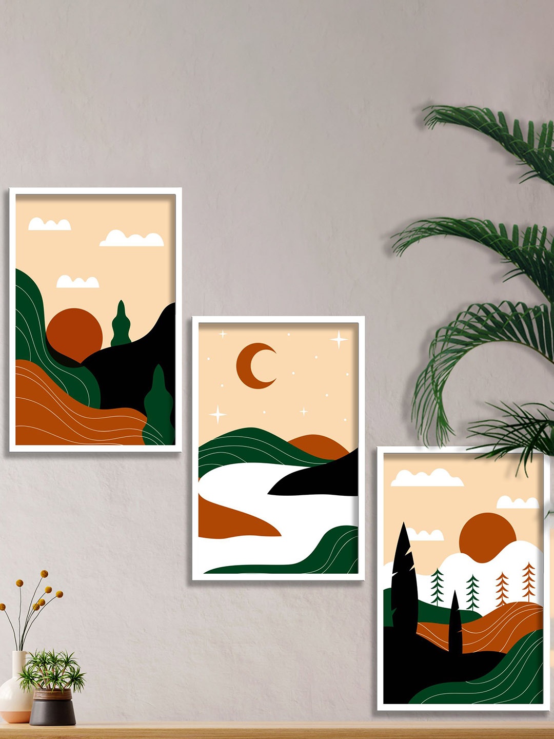 

SAF White & Orange 3 Pieces Framed Modern Wall Art